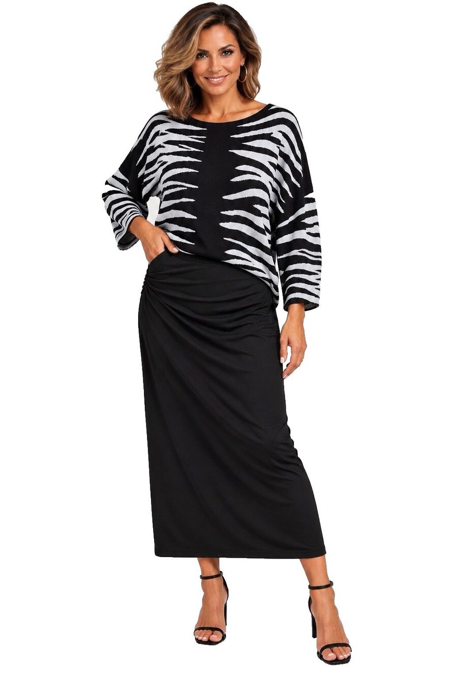 Pull&Bear Black Side Ruched Draped Maxi Skirt Size L NWT